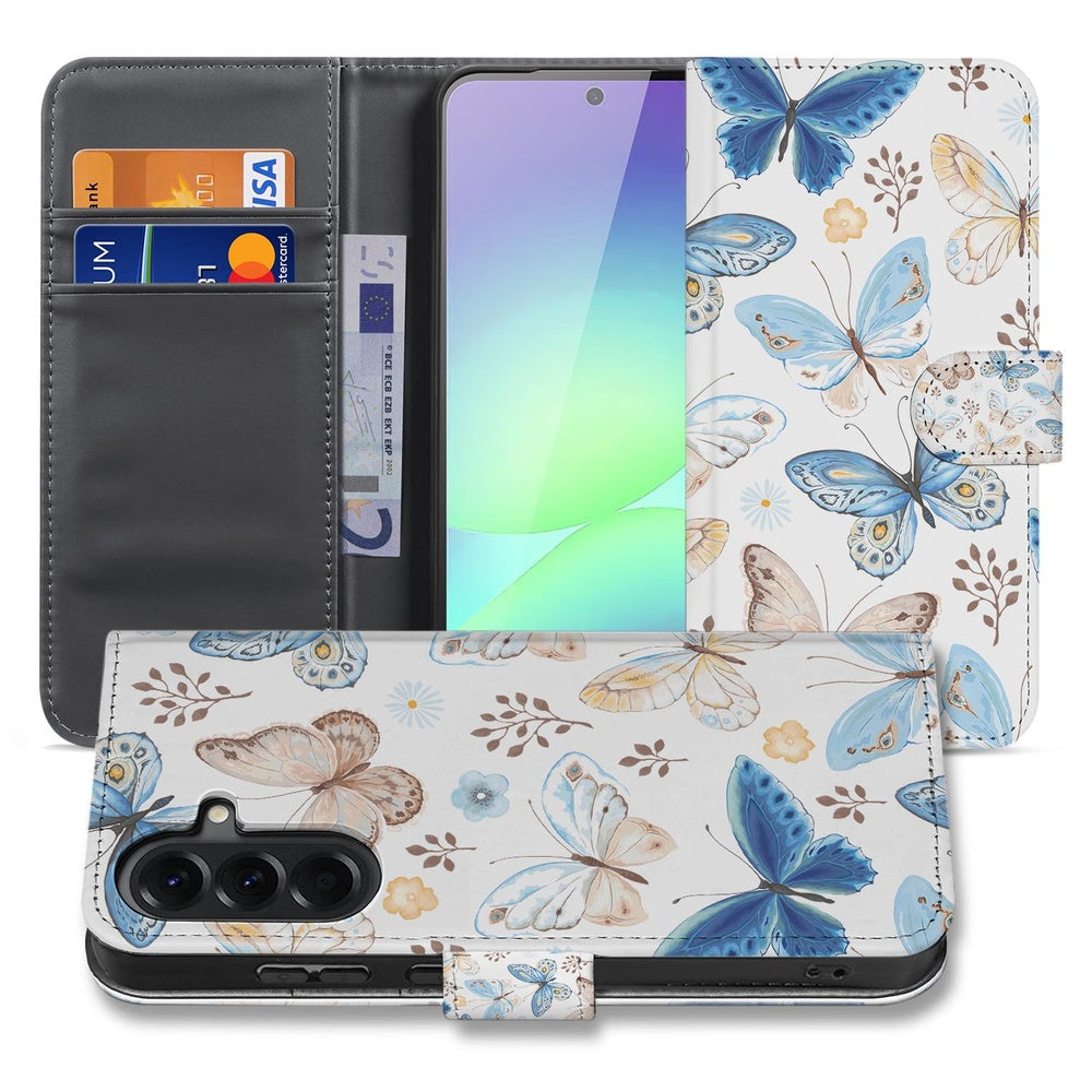 Samsung Galaxy A37 Wallet Hoesje Vlinder met Magnetische sluiting Vlinder design Vooraanzicht Binnenkant.