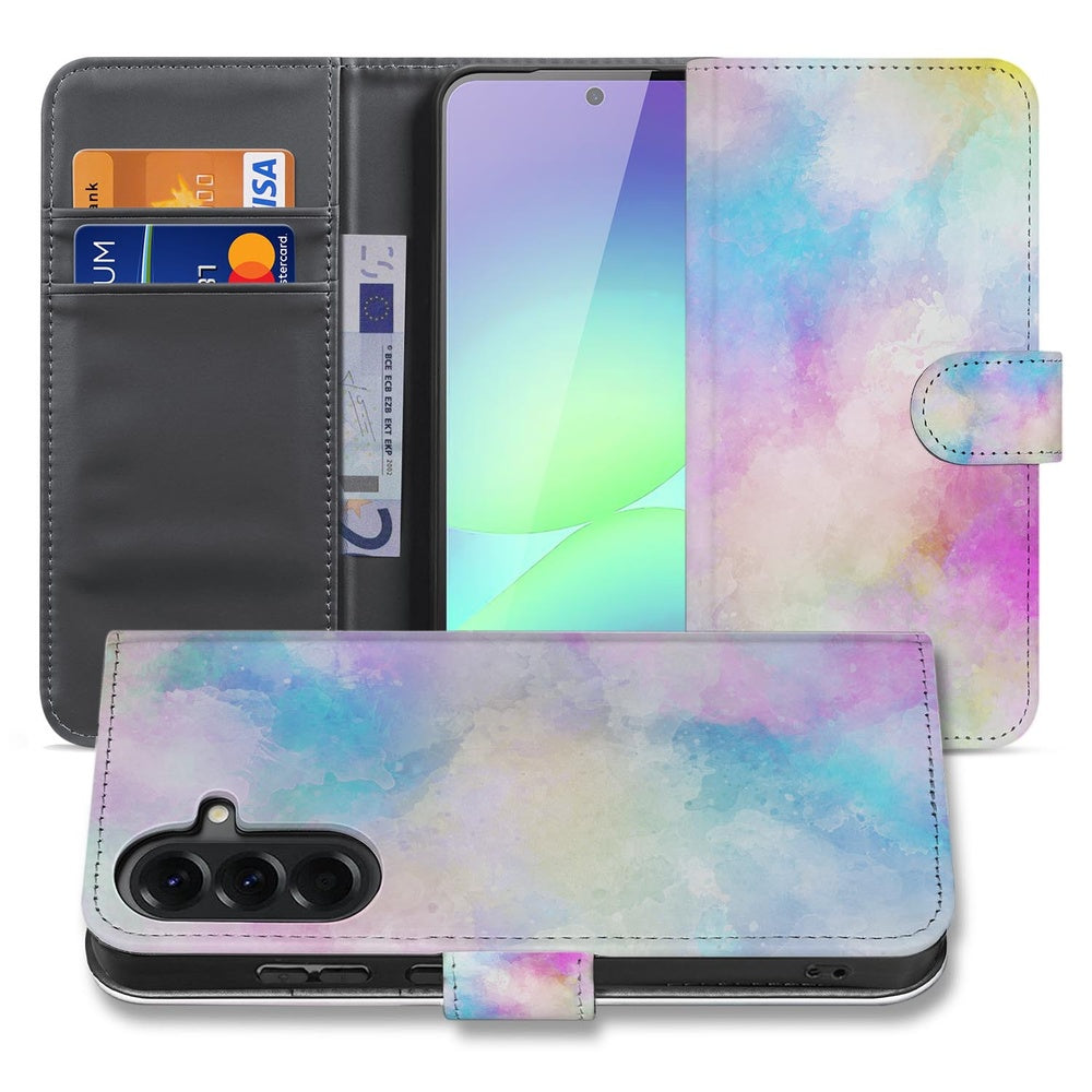Samsung Galaxy A37 Book Case Hoesje Watercolor Light met Pasjeshouder Vooraanzicht binnenkant detail.