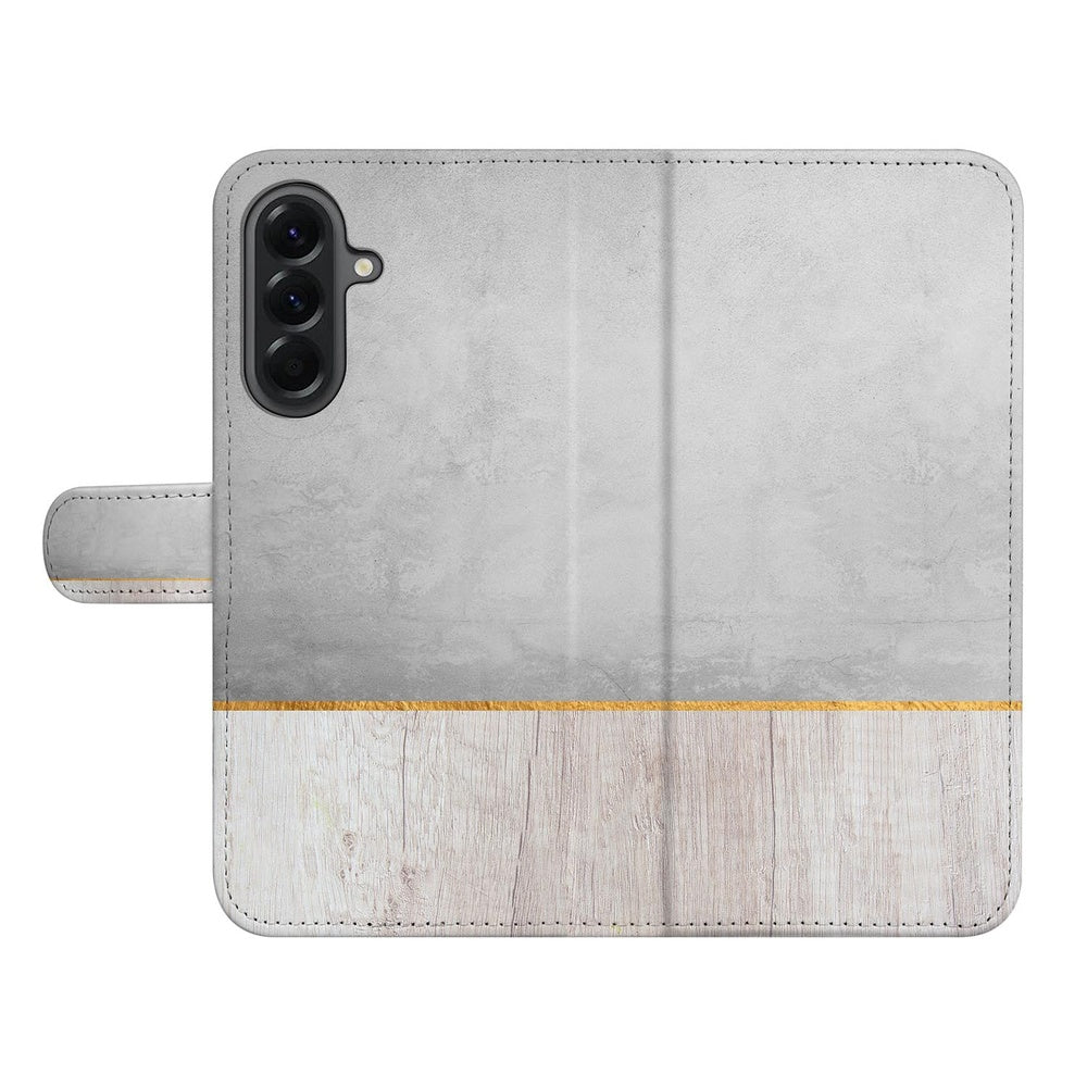 Samsung Galaxy A37 Book Case Wood Concrete met Magnetische sluiting Vooraanzicht.