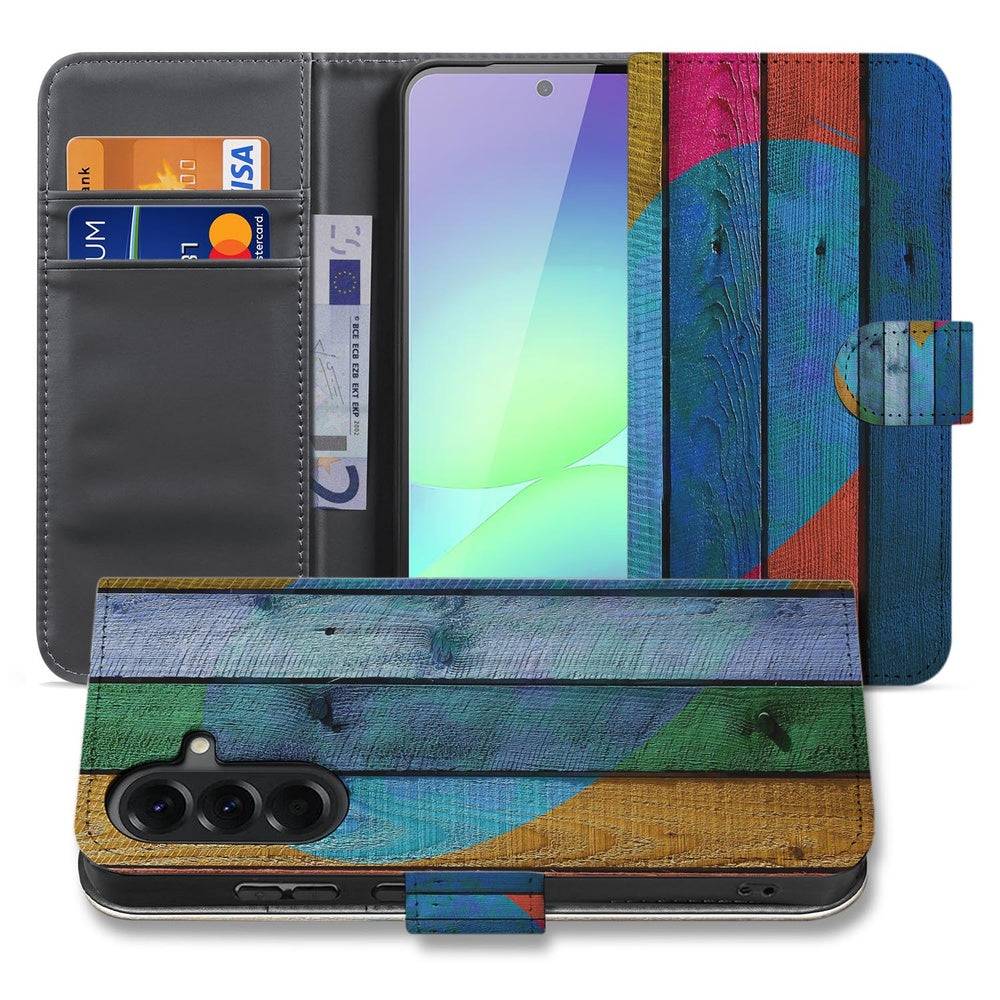 Samsung Galaxy A37 Bookcase Hoesje Wood Heart met Pasjeshouder Vooraanzicht.
