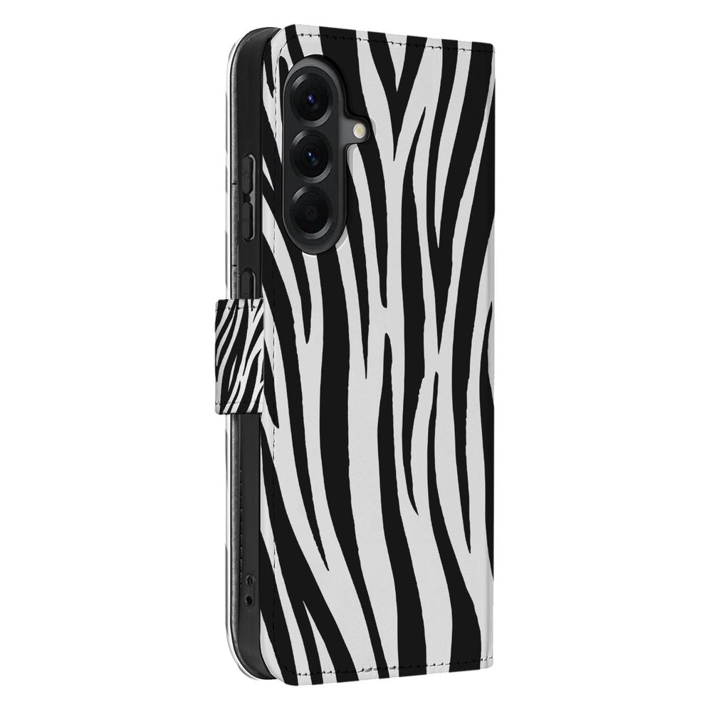 Samsung Galaxy A37 Bookcase Hoesje Zebra Design Schuin aanzicht.