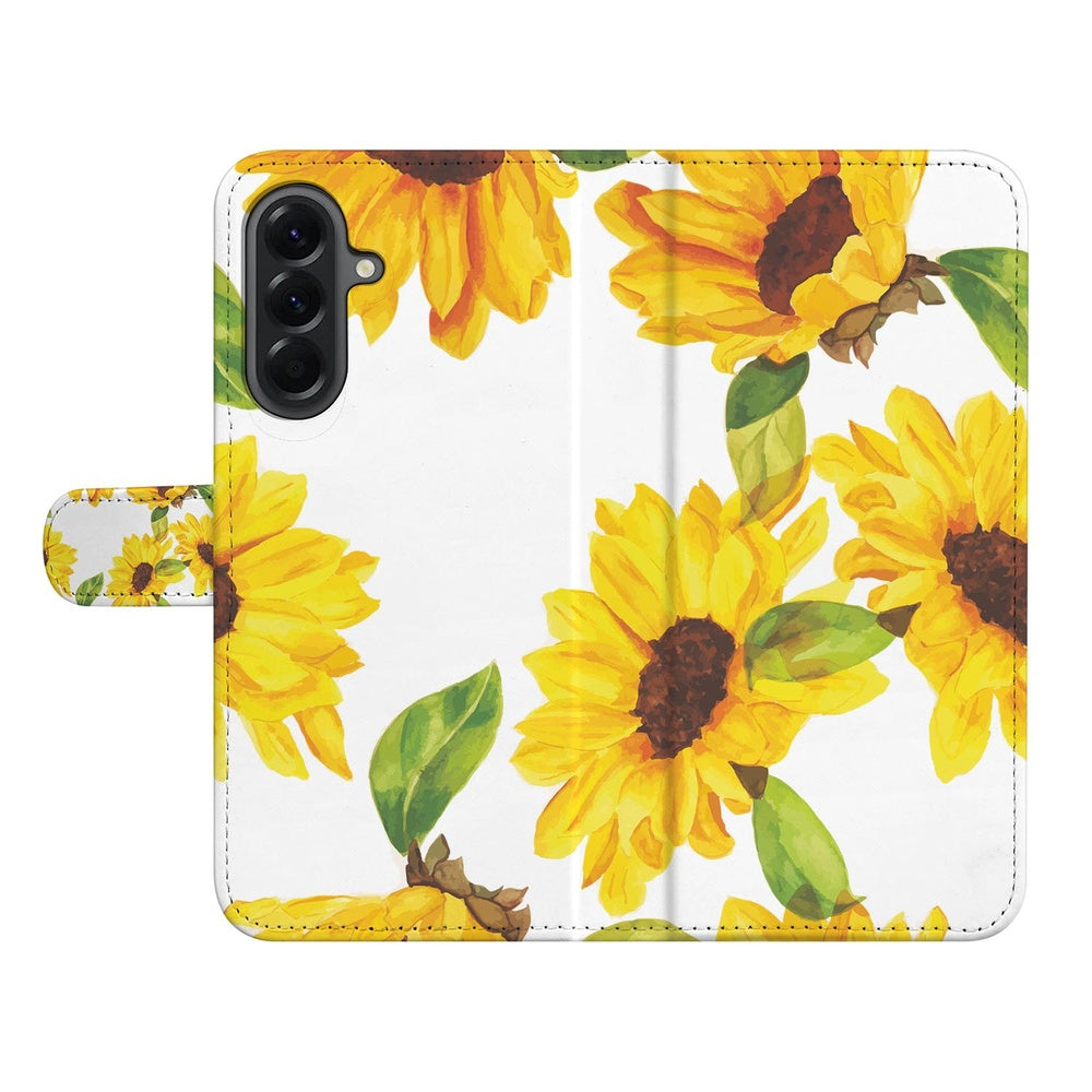 Samsung Galaxy A37 Hoesje Samsung Galaxy A37 Zonnebloemen Wallet Portemonnee Hoesje Vooraanzicht.