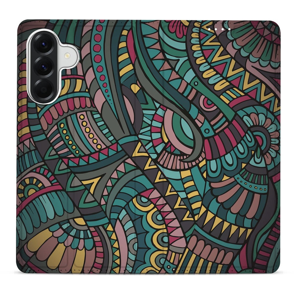 Samsung Galaxy A37 Standcase Hoesje Aztec print kleurrijk abstract ontwerp.