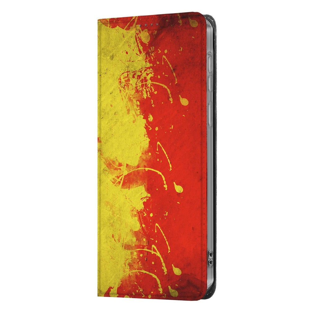 Samsung Galaxy A37 Book Cover Belgie Standcase zwart geel rood zijkant.
