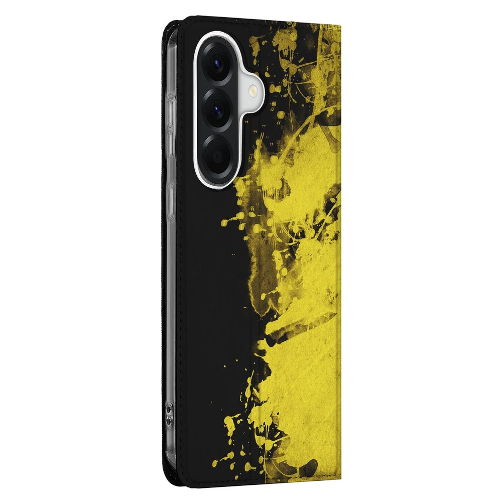 Samsung Galaxy A37 Book Cover Belgie Standcase Zwart Geel Aanzicht.