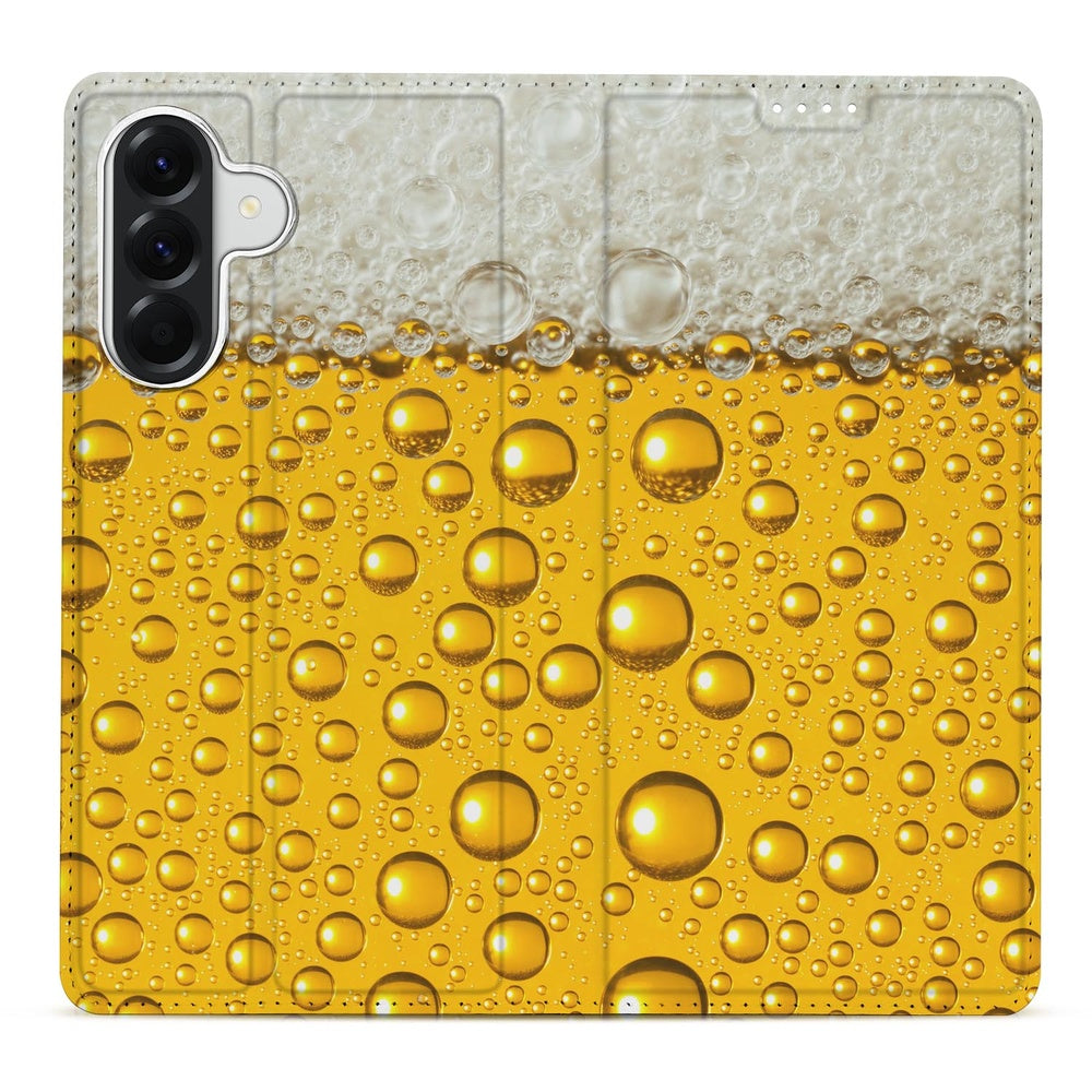 Samsung Galaxy A37 Bookcase Bier Flip Cover bierprint detail overzicht.