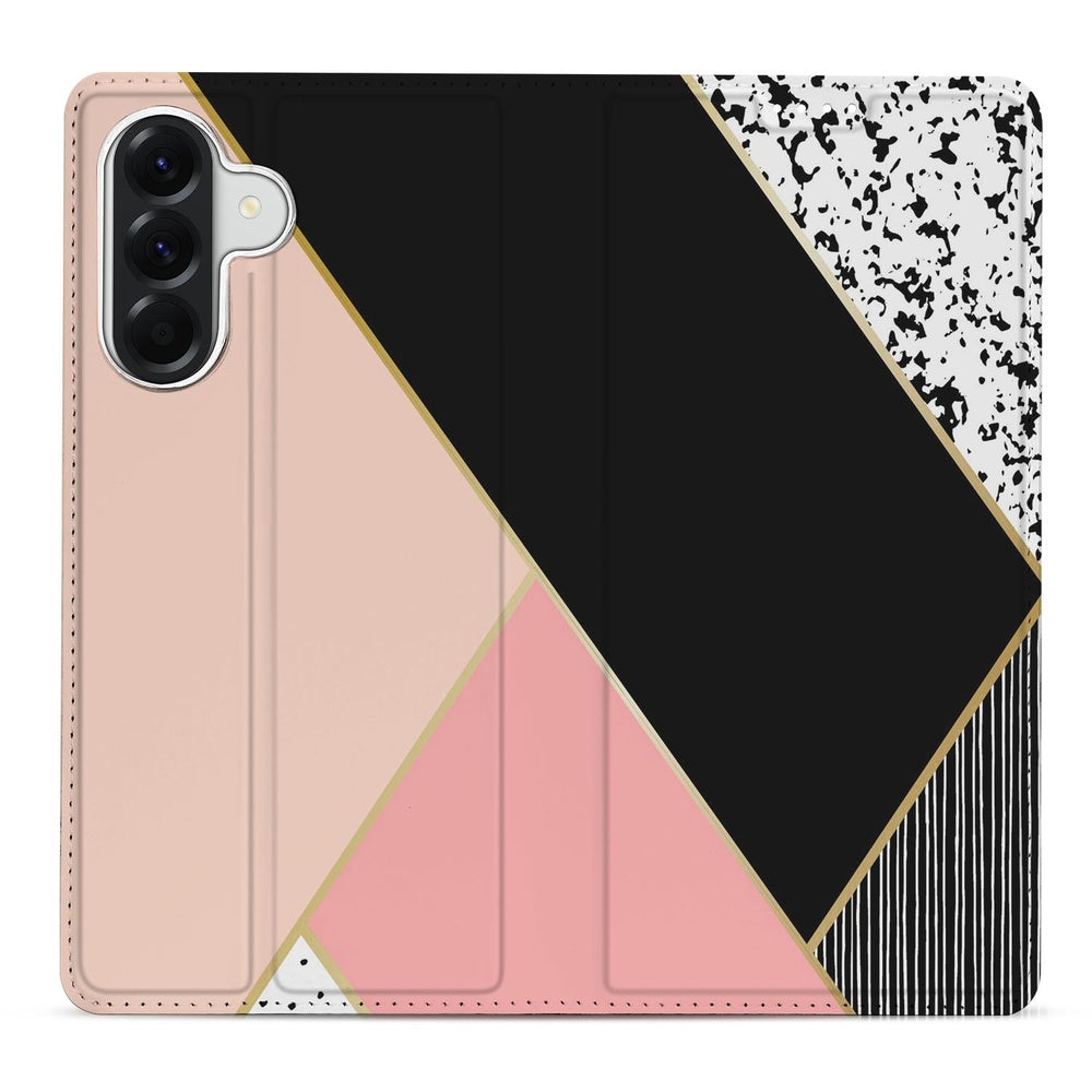Samsung Galaxy A37 Bookcase Hoesje Black Pink Shapes design zwart roze vormen. 
