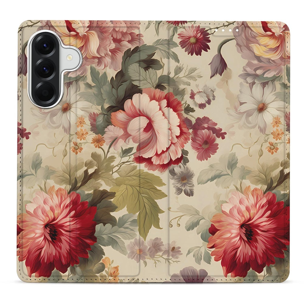 Samsung Galaxy A37 Flip Style Hoesje Bloemen Bloemenprint achterkant detail.