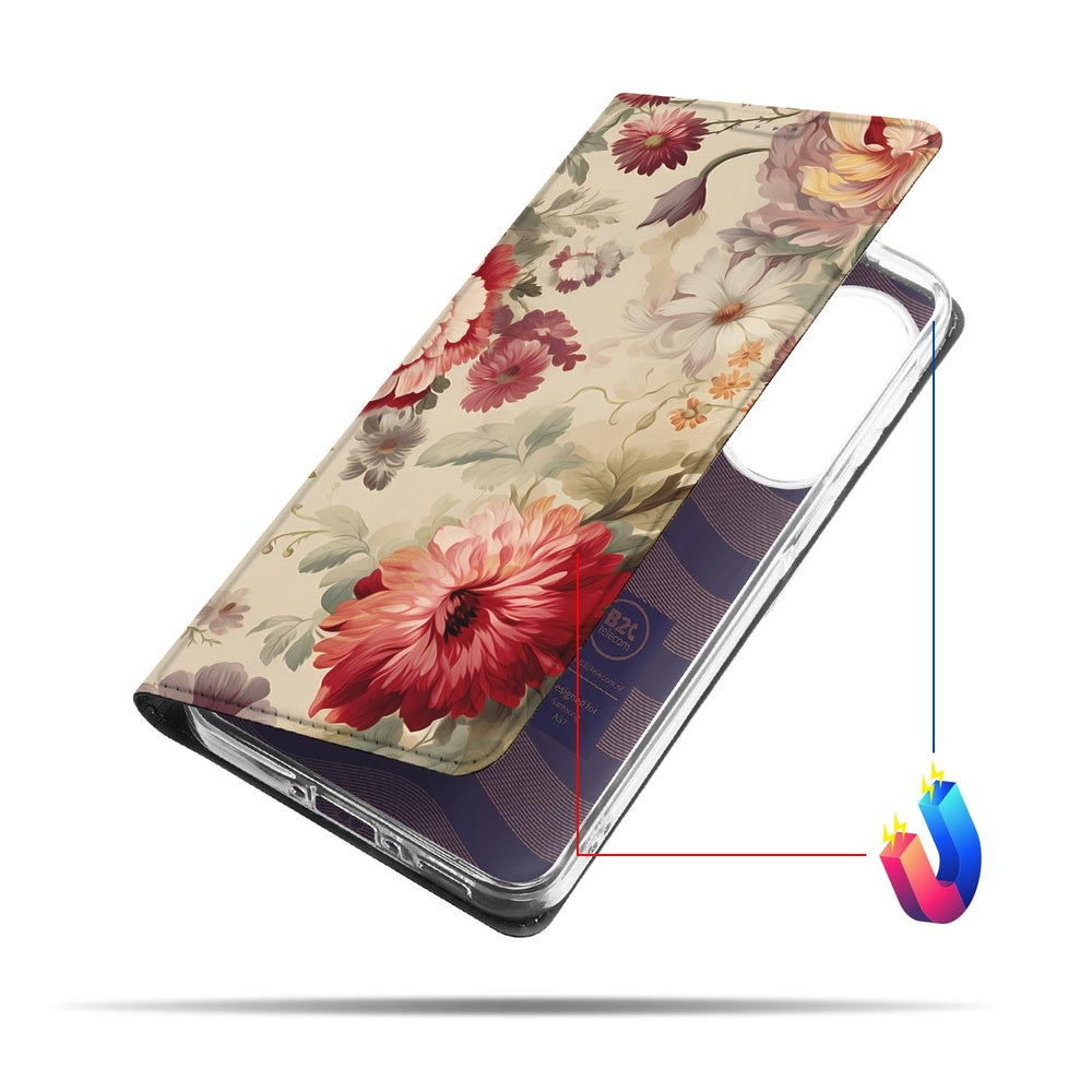 Samsung Galaxy A37 Flip Style Hoesje Bloemen Flip hoesje bloemenprint zijaanzicht.