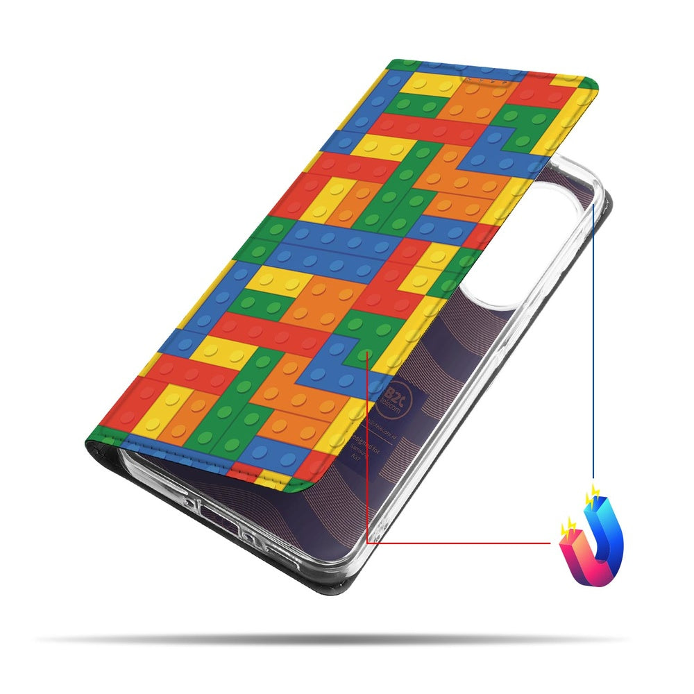 Samsung Galaxy A37 Book Case Blokken Book Case blokprint schuin aanzicht.