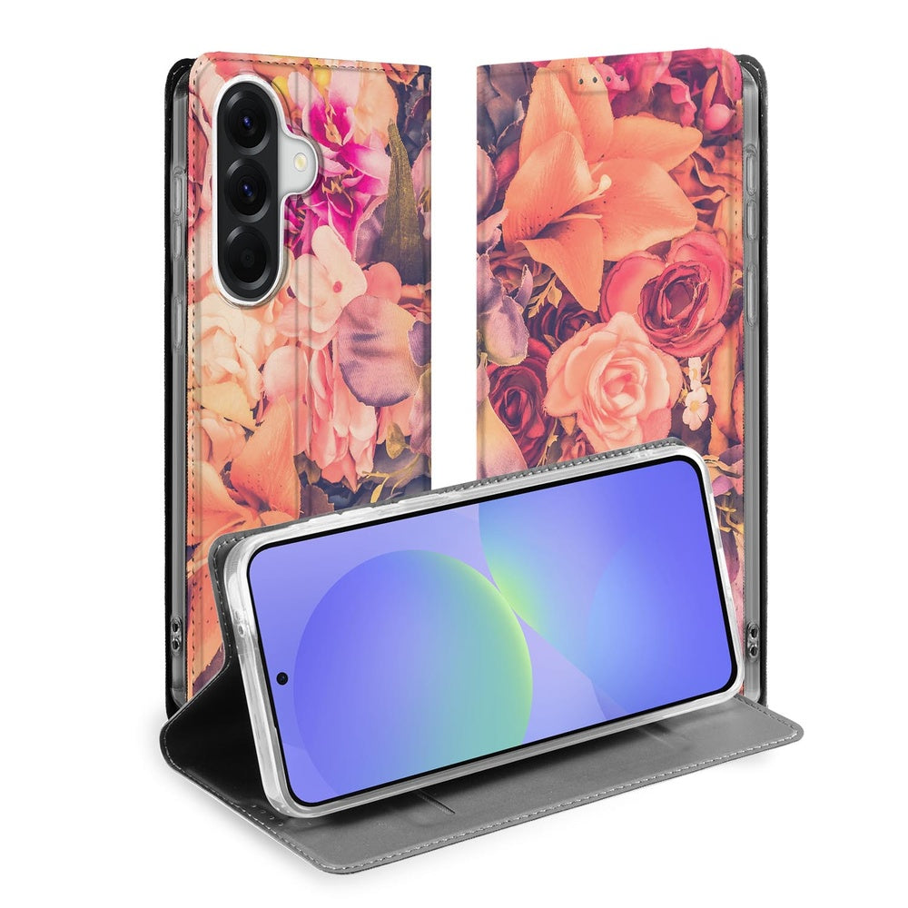 Samsung Galaxy A37 Bookcase Bosje Bloemen boekcase met bloemenprint en openstaande stand.