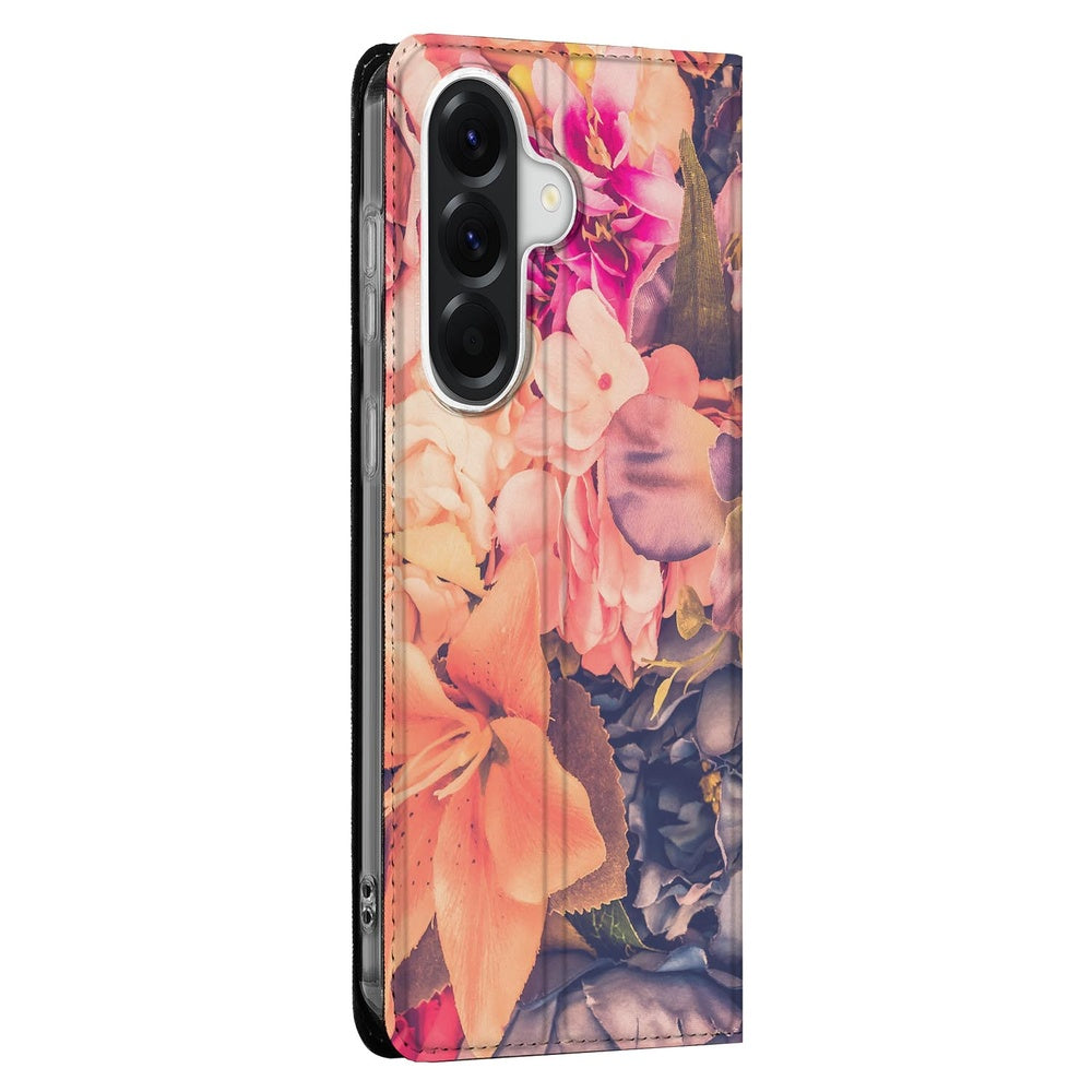 Samsung Galaxy A37 Bookcase Bosje Bloemen ontwerp met kleurrijke bloemen zijkant weergave.