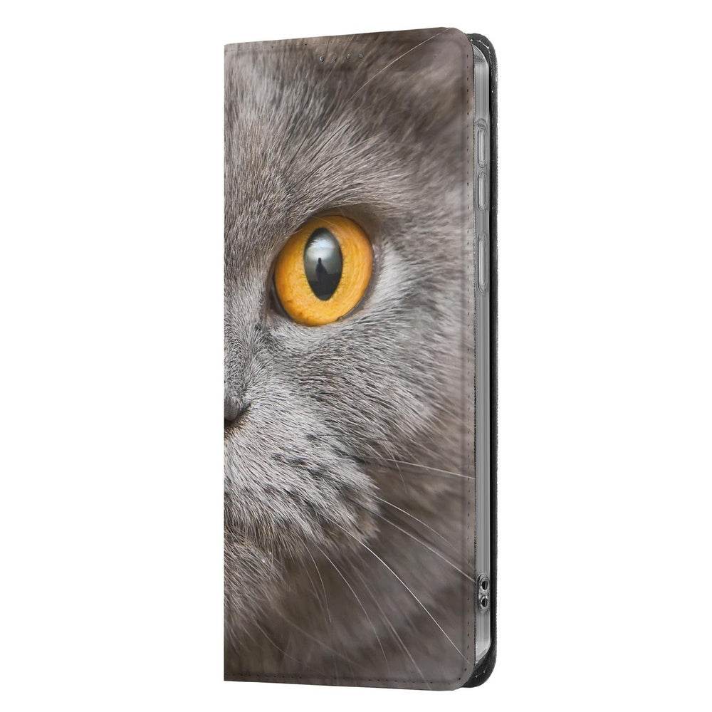 Samsung Galaxy A37 Telefoonhoesje Britse Korthaar design grijze kat detail zijaanzicht.