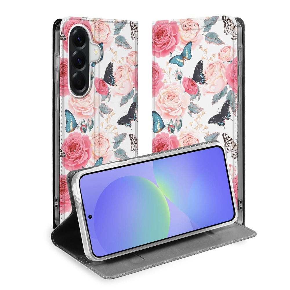 Samsung Galaxy A37 Bookcase Hoesje Butterfly Roses Design Butterfly Roses Aanzicht geopend.