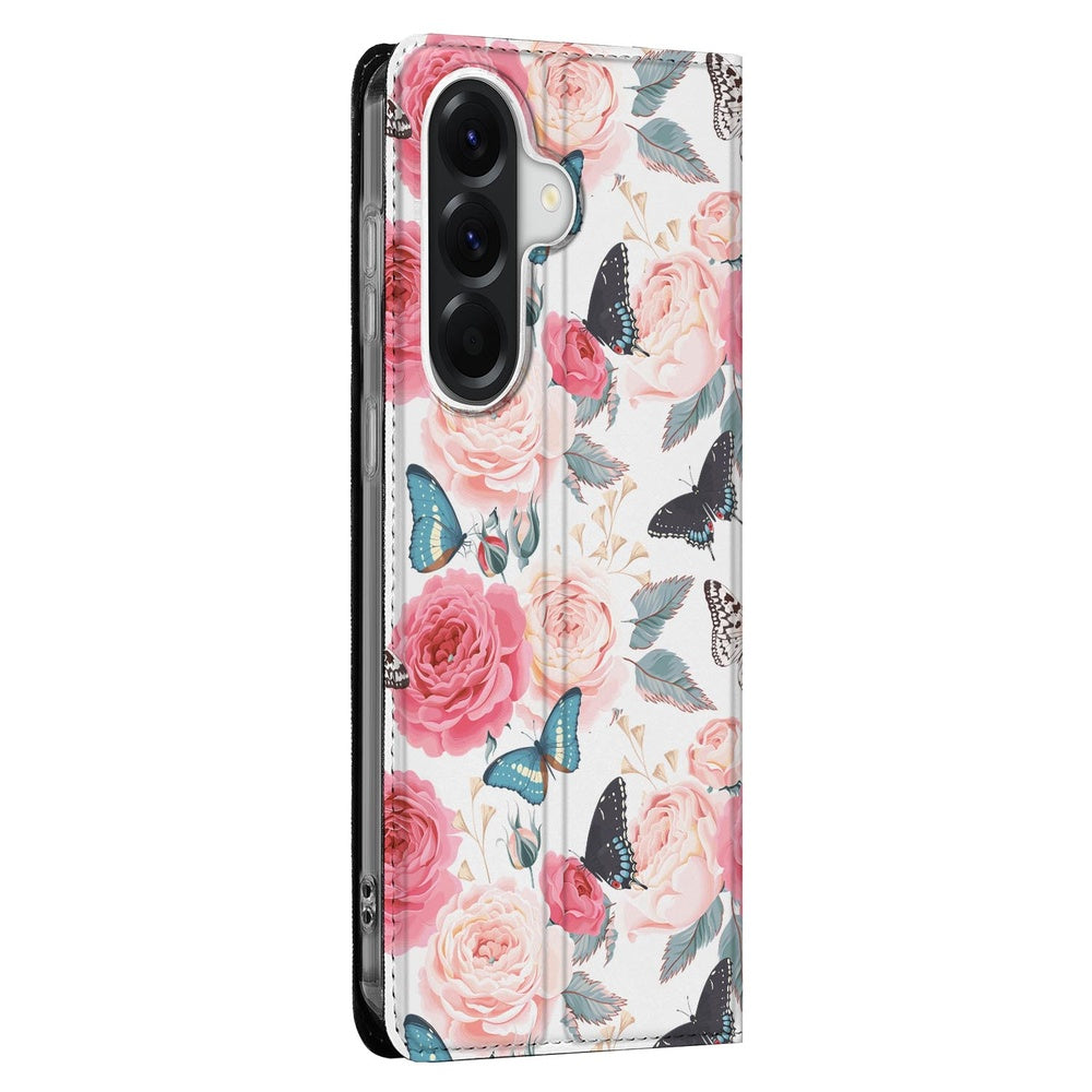 Samsung Galaxy A37 Bookcase Hoesje Butterfly Roses Butterfly Roses print zijkant.