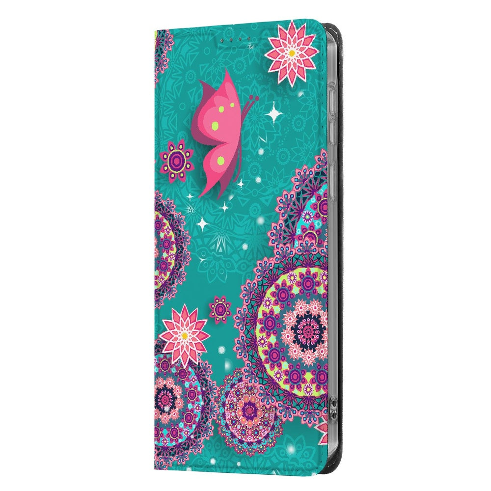 Samsung Galaxy A37 Flip Style Cover Cirkels en Vlinders speels dessin cirkels vlinders zijaanzicht.