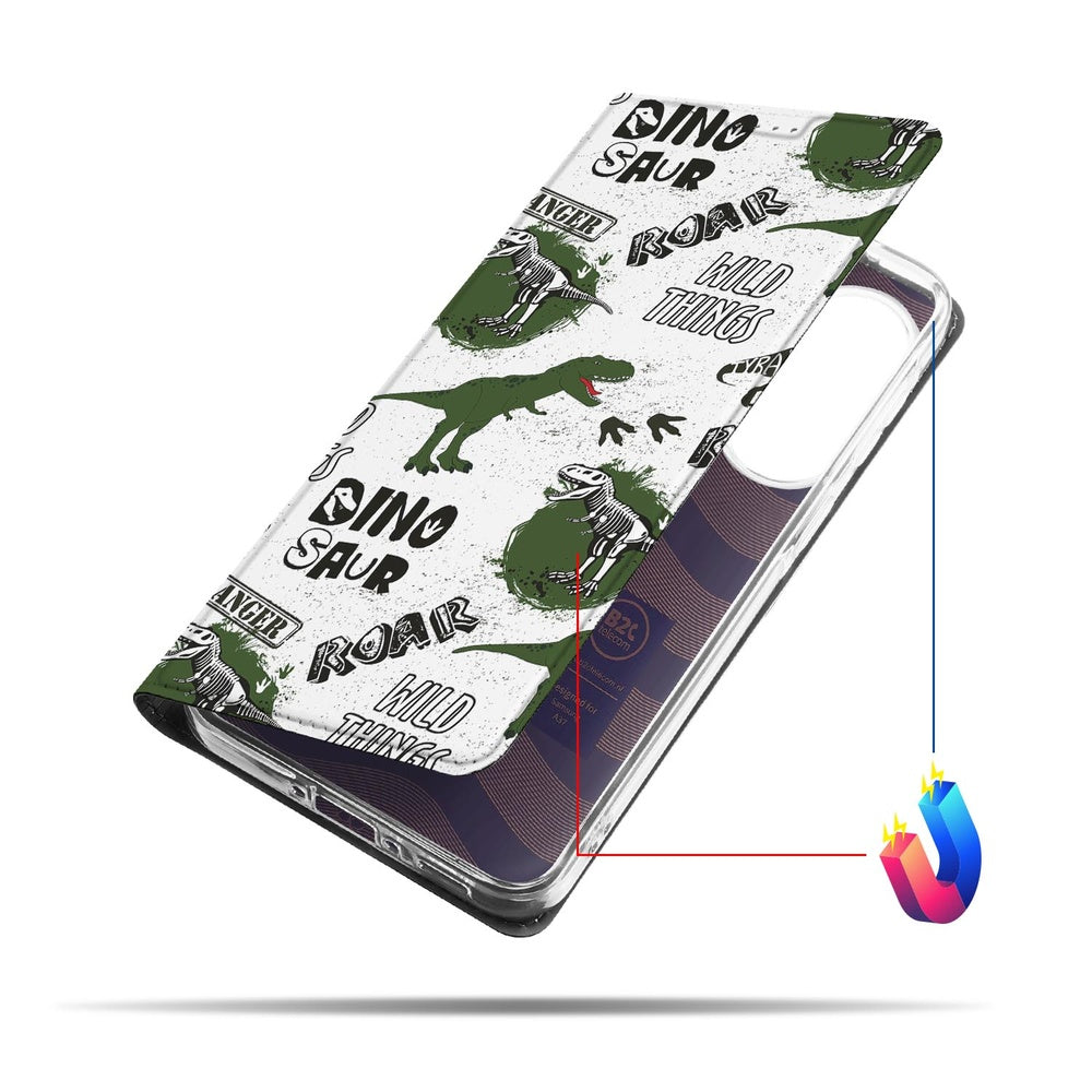 Samsung Galaxy A37 Smart Cover Hoesje Dinosaurus Dinosaurusprint Design Aanzicht.