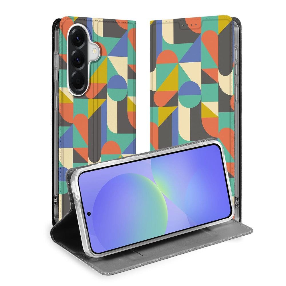 Samsung Galaxy A37 Book Case Funky Retro Geometrisch Design Standcase Voorkant.