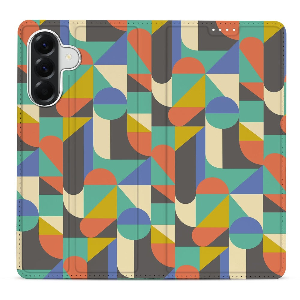 Samsung Galaxy A37 Book Case Funky Retro artistiek design patroon kleurrijk geometrisch fond.