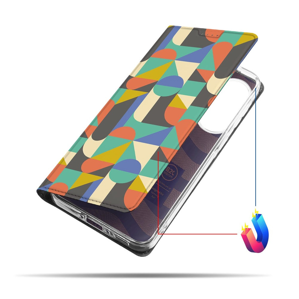 Samsung Galaxy A37 Book Case Funky Retro Design kleurrijke geometrische print rechterzijde.