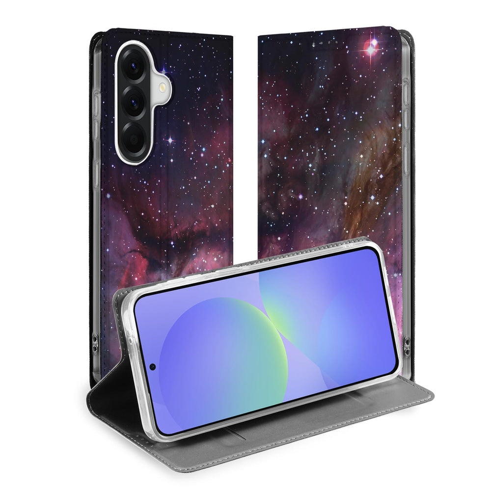 Samsung Galaxy A37 Galaxy Book Case Heelal Design Stand Case Aanzicht.