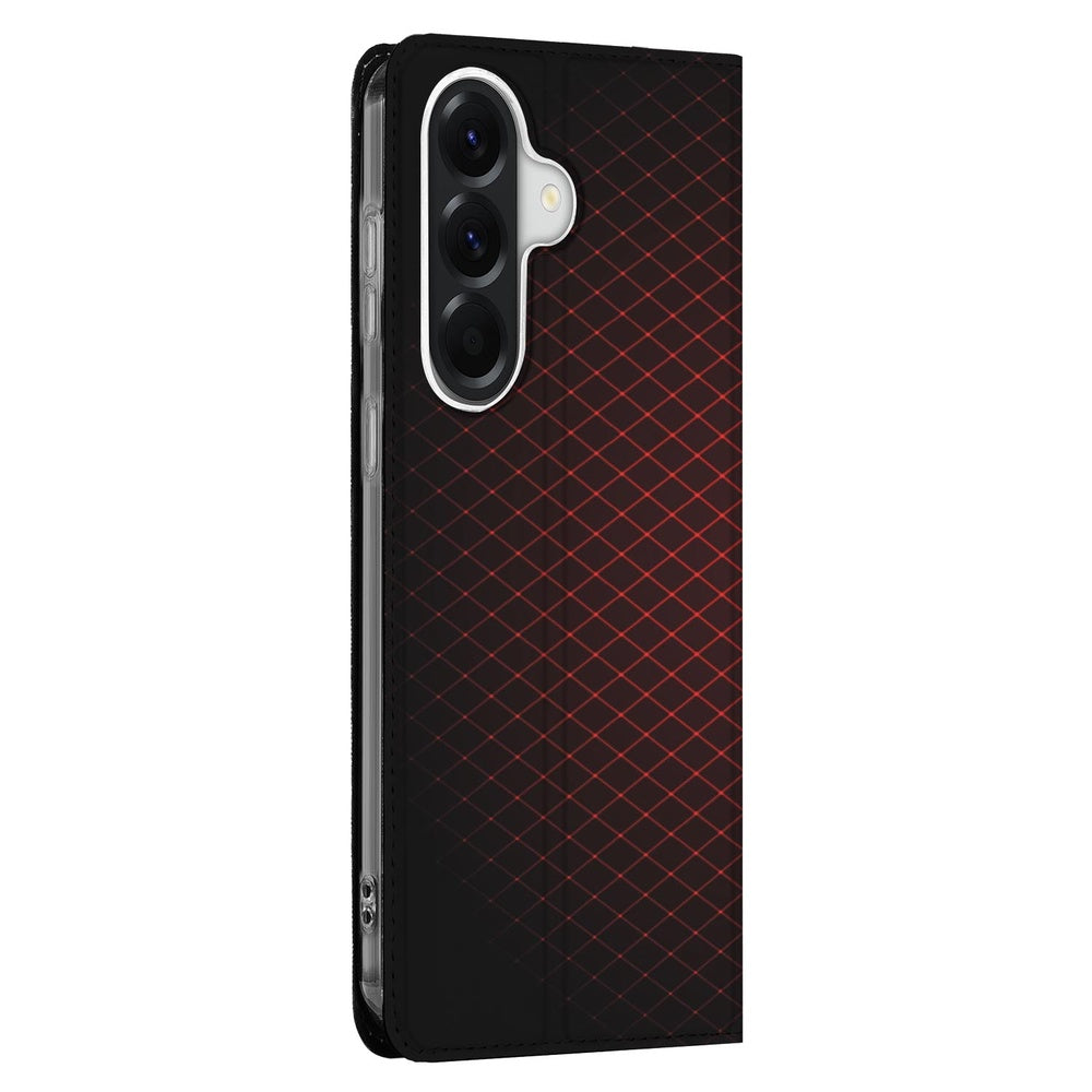 Samsung Galaxy A37 Bookcase Geruit Rood geruit design zwart rood aanzicht.