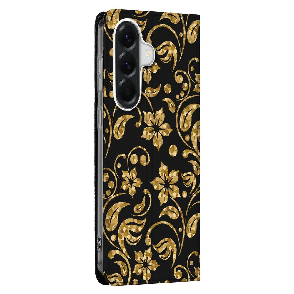 Samsung Galaxy A37 Book Case Telefoonhoesje Gouden Bloemen Zijkant