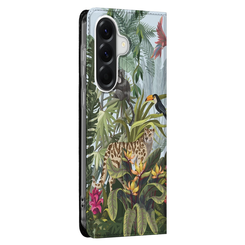 Samsung Galaxy A37 Bookcase Hoesje Jungle tropisch design slank voorzijde.