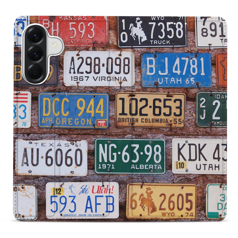 Samsung Galaxy A37 Book Case Kentekenplaten Amerikaanse kentekenplaten design achterkant.