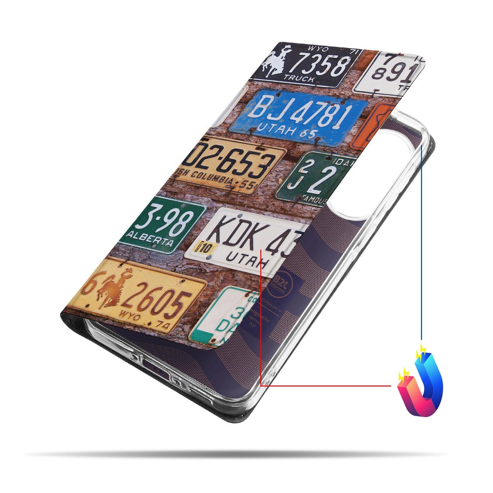 Samsung Galaxy A37 Book Case Kentekenplaten design Amerikaanse kentekenplaten zijaanzicht.
