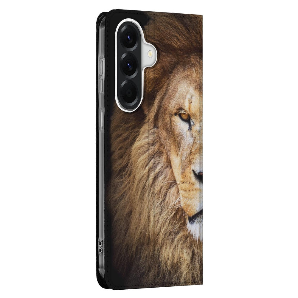 Samsung Galaxy A37 Telefoonhoesje Leeuw bruin zwart print hoofdzijde.