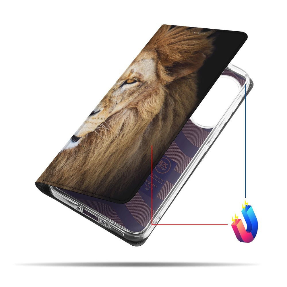Samsung Galaxy A37 Telefoonhoesje Leeuw bruin zwart print detail.