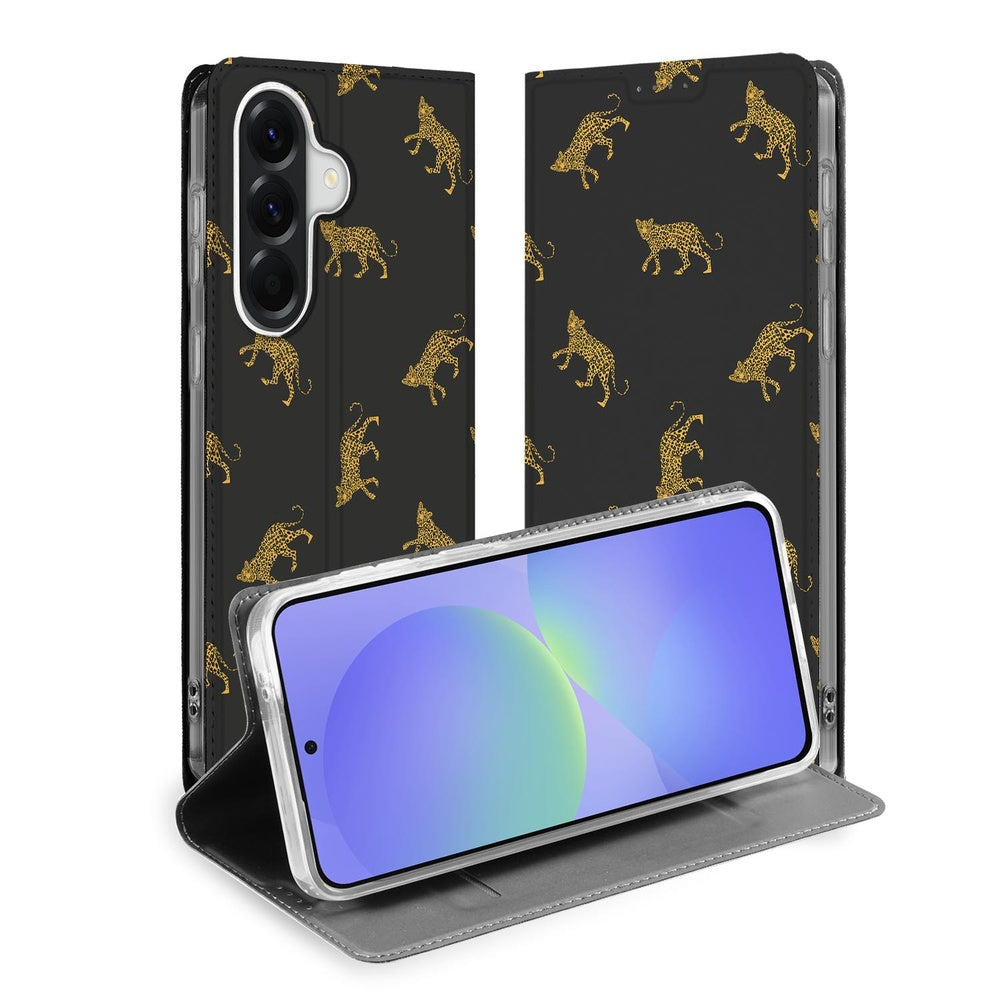 Samsung Galaxy A37 Bookcase Hoesje Leopards Leopards design vooraanzicht.