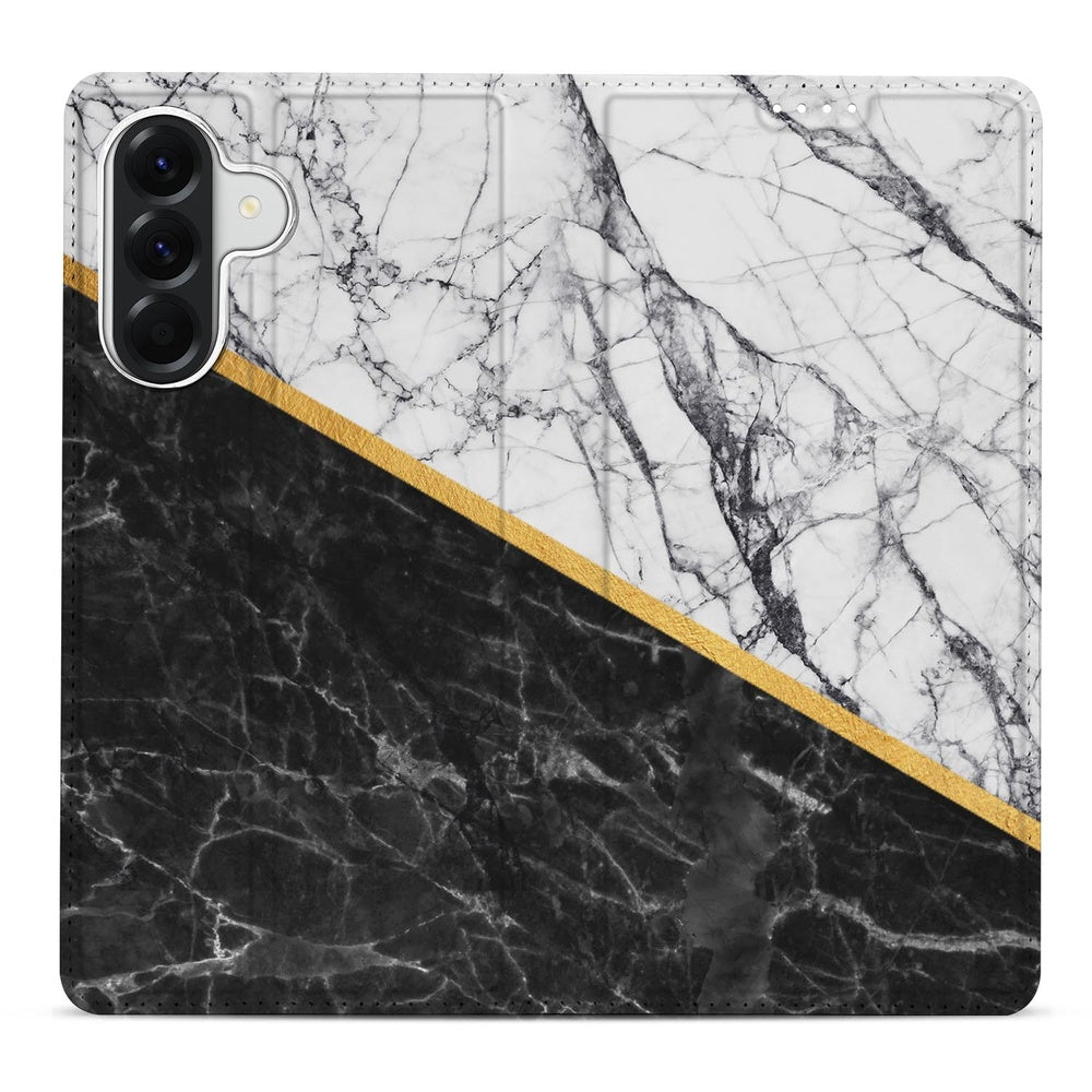 Samsung Galaxy A37 Book Cover Marble White Black Vooraanzicht.