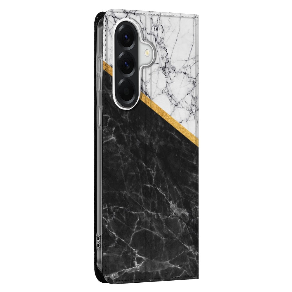 Samsung Galaxy A37 Book Cover Marble White Black Vooraanzicht.