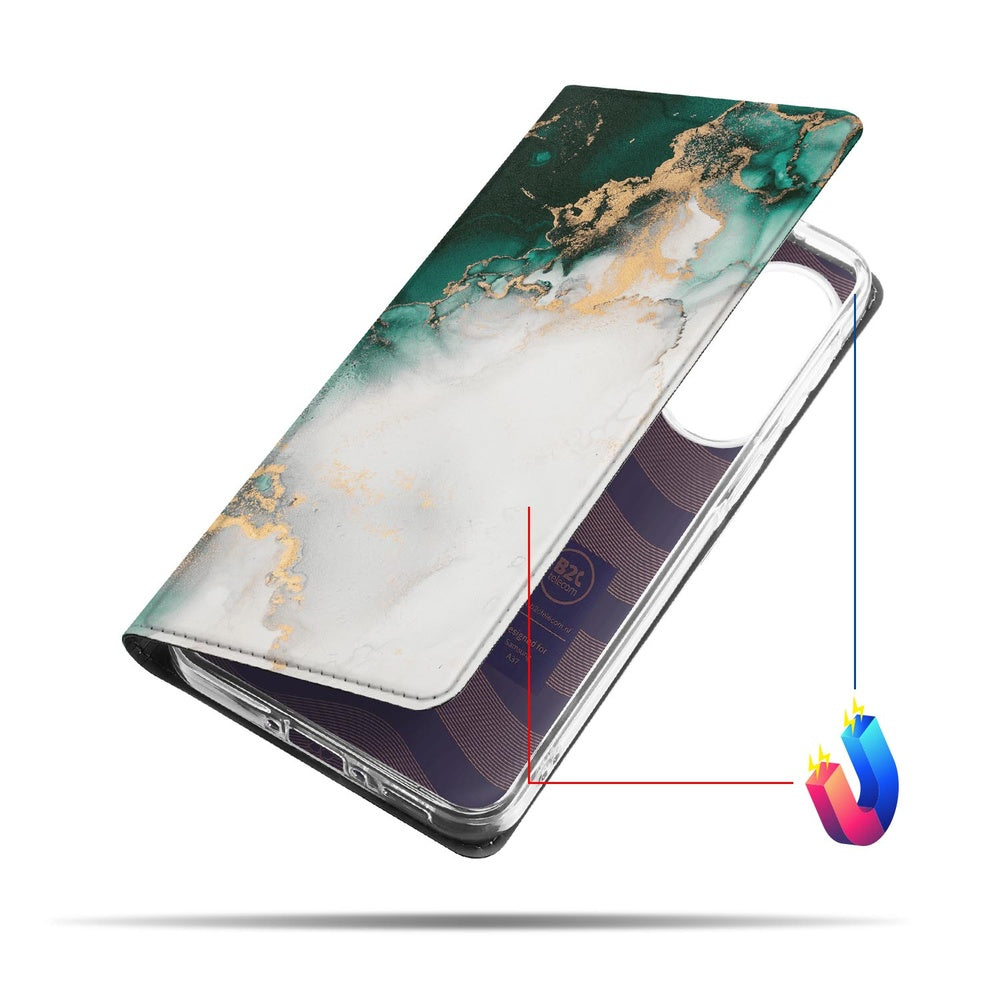 Samsung Galaxy A37 Book Cover Marmer Groen Aanzicht
