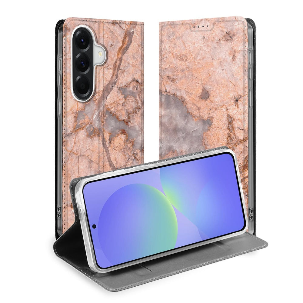 Samsung Galaxy A37 Bookcase Hoesje Marmer Oranje Vooraanzicht.