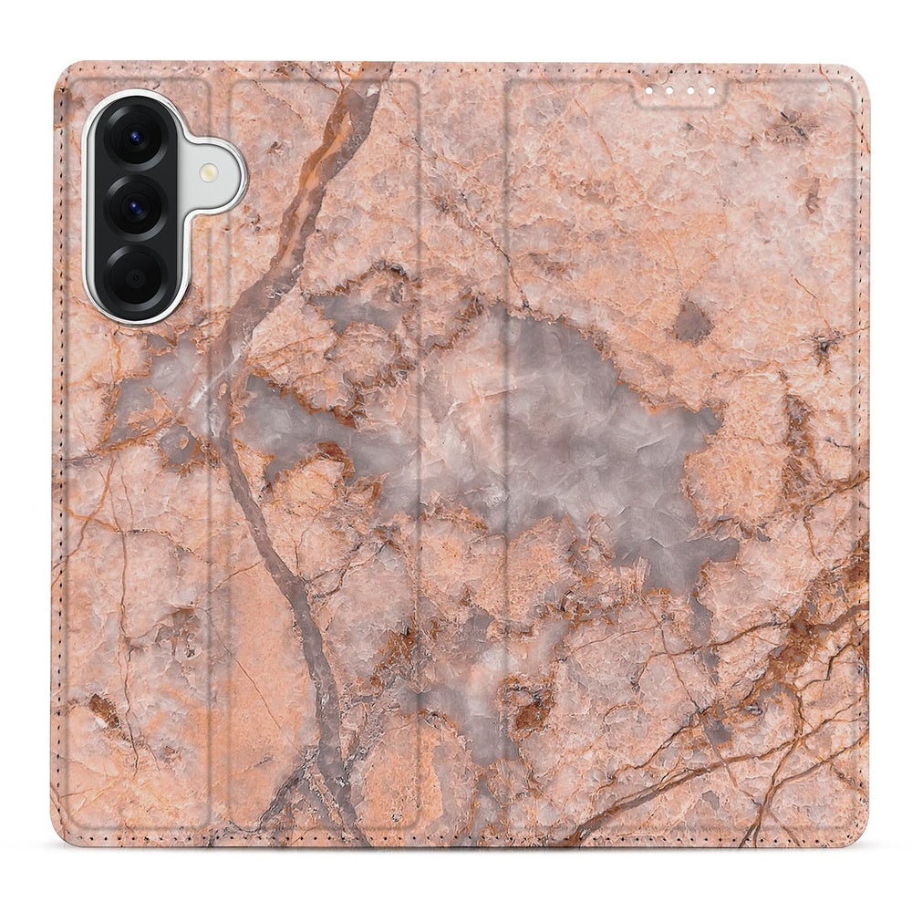Samsung Galaxy A37 Bookcase Hoesje Marmer Oranje Vooraanzicht.
