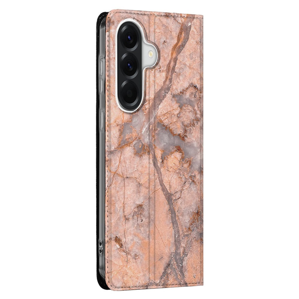 Samsung Galaxy A37 Bookcase Hoesje Marmer Oranje Vooraanzicht.