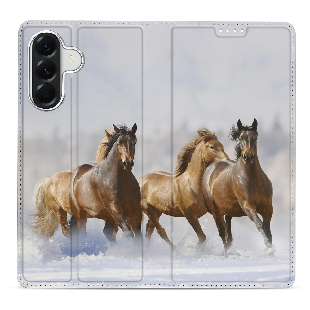 Bookcase Hoesje Samsung Galaxy A37 Paarden Paarden ontwerp Vooraanzicht.