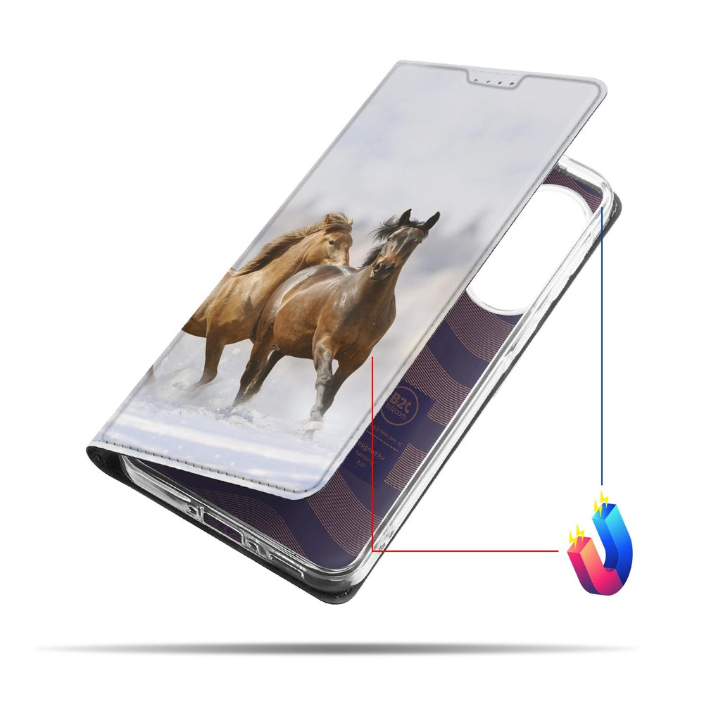 Samsung Galaxy A37 Bookcase Hoesje Paarden Vooraanzicht.