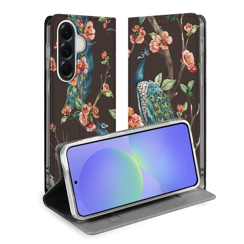 Samsung Galaxy A37 Bookcase Pauw met Bloemen vooraanzicht.