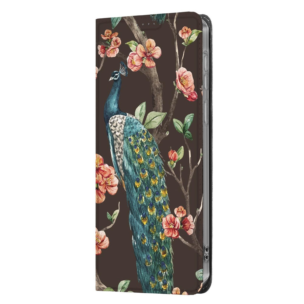 Samsung Galaxy A37 Bookcase Pauw met Bloemen Staand Zijkant.