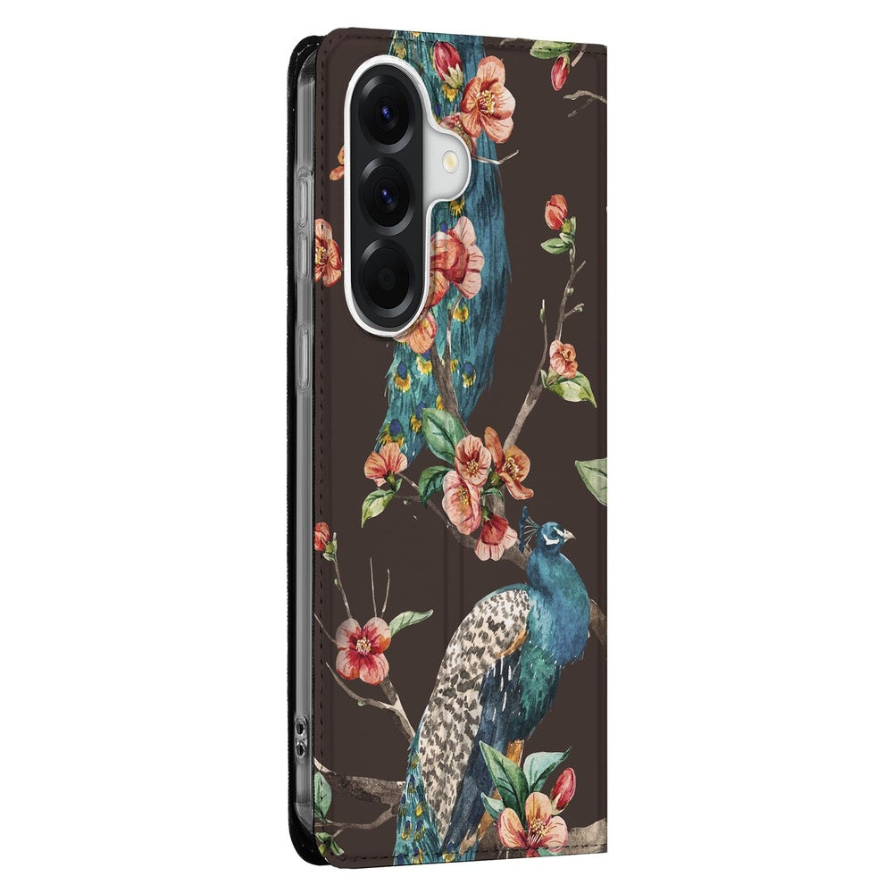 Samsung Galaxy A37 Bookcase Pauw met Bloemen Vooraanzicht.