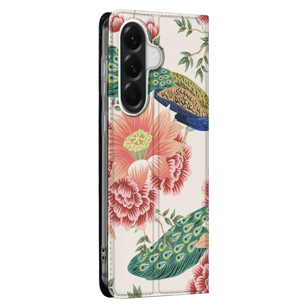 Samsung Galaxy A37 Book Cover Pink Peacock Vooraanzicht.