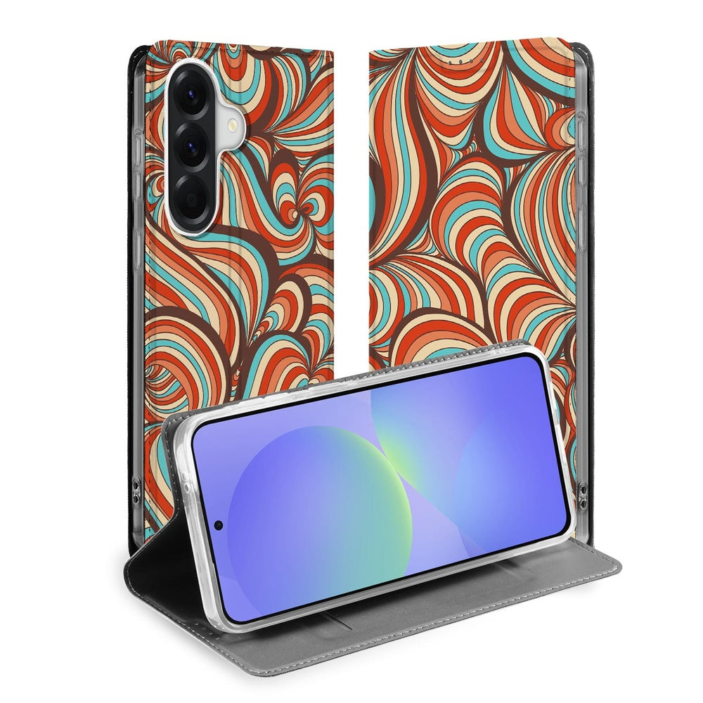 Samsung Galaxy A37 Retro Telefoonhoesje Bookcase Retro print Vooraanzicht.