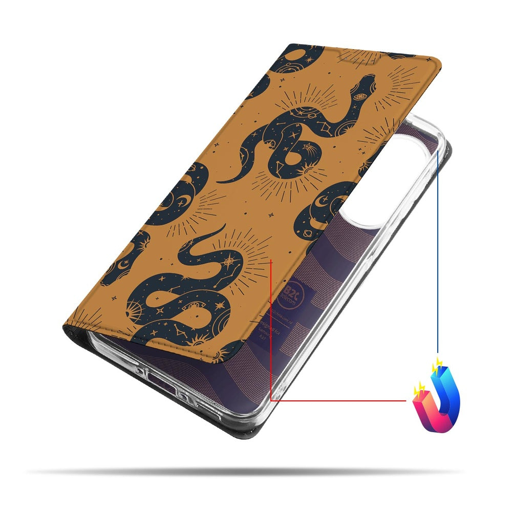 Samsung Galaxy A37 Bookcase Hoesje Snakes slangenpatroon detail weergave.