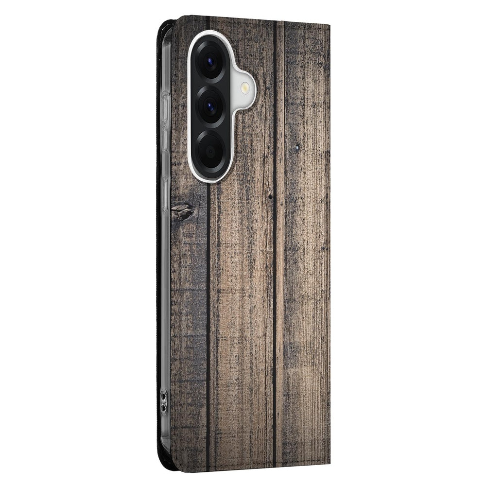 Samsung Galaxy A37 Book Case Steigerhout voorkant natuurlijke houtlook.