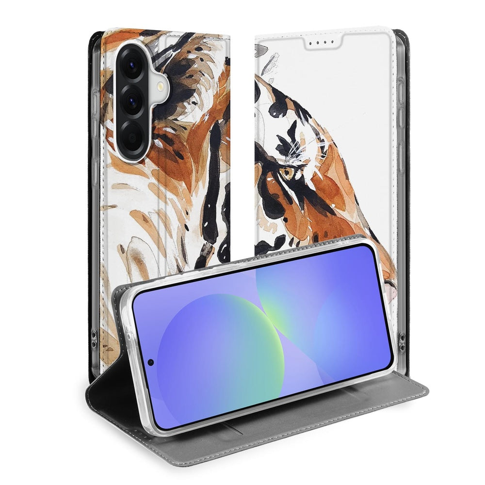 Samsung Galaxy A37 Book Cover Tiger Watercolor Design Vooraanzicht.