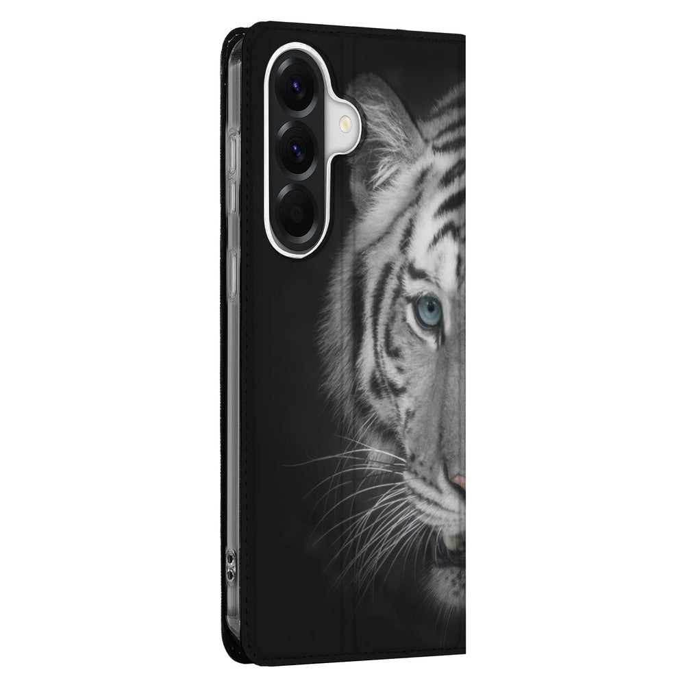 Samsung Galaxy A37 Bookcase Tijger detail zwart/grijs tijgerprint.